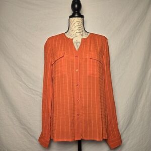 Orange Button-Up Blouse
